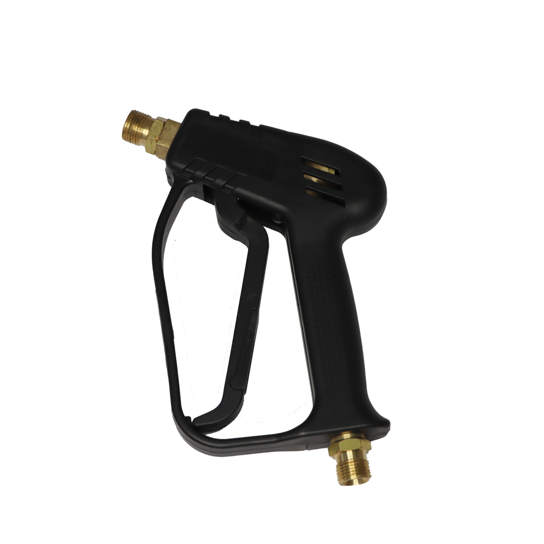 Black pressure washer gun on a white background